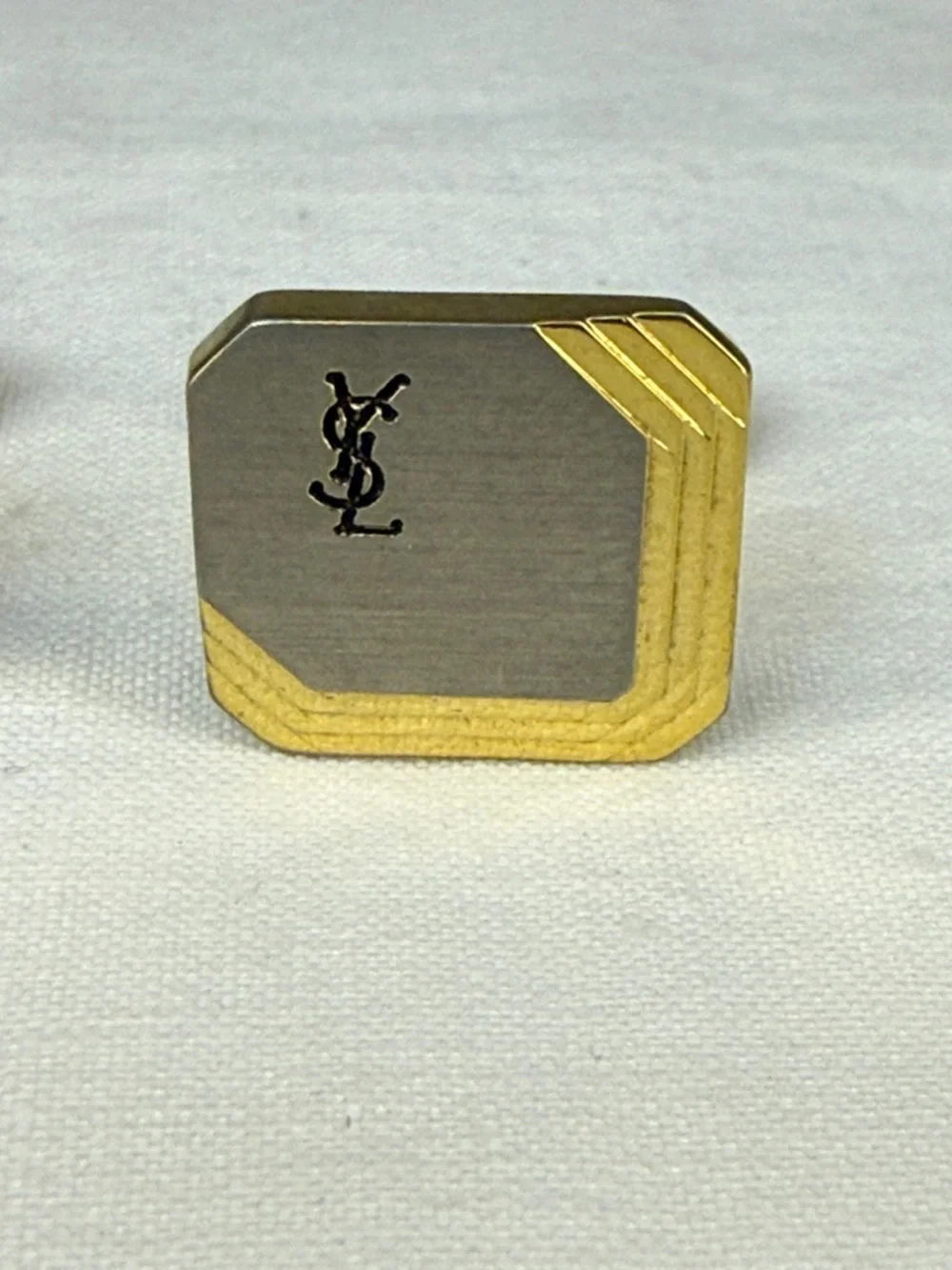 Saint Laurent YSL Gold Tone Logo Square Cufflinks 1 Inch